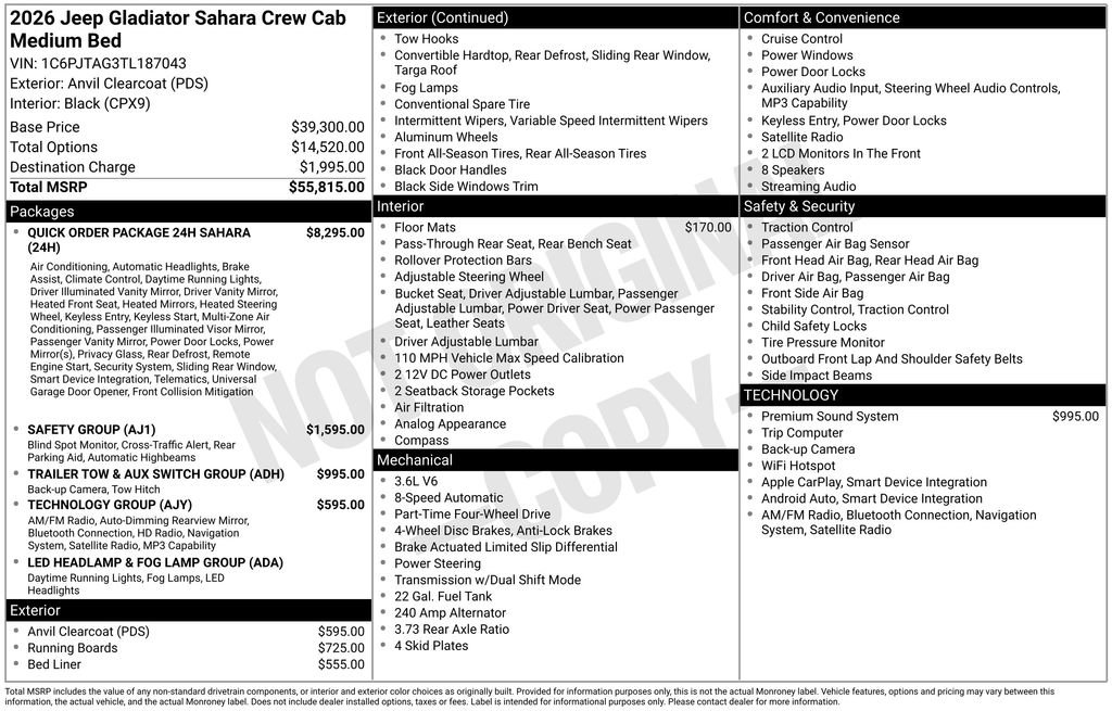New 2026 Jeep Gladiator Sport AWD/4WD image 6