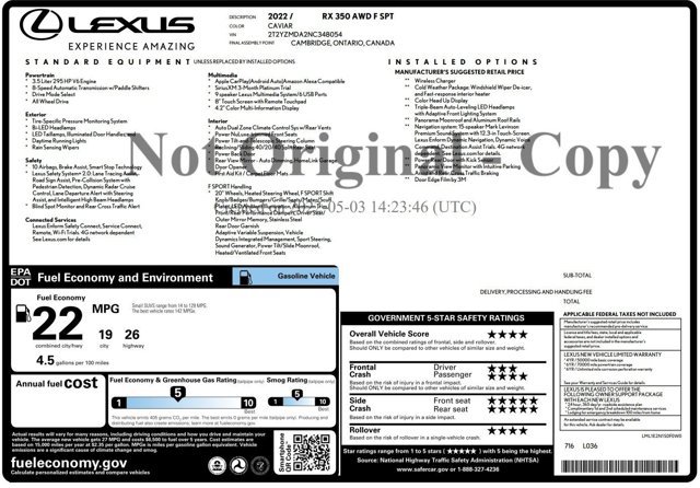 Certified 2022 Lexus RX 350 F Sport w/ Cold Area Package (CT) AWD/4WD image 3