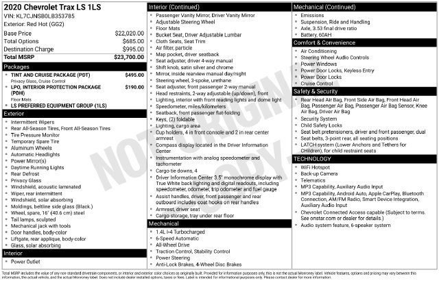 Used 2020 Chevrolet Trax LS w/ Tint and Cruise Package AWD/4WD image 8