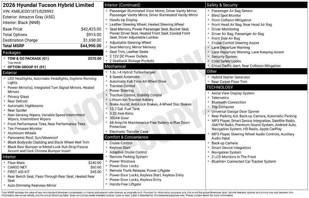 New 2026 Hyundai Tucson Limited w/ Tow & Go Package AWD/4WD image 17