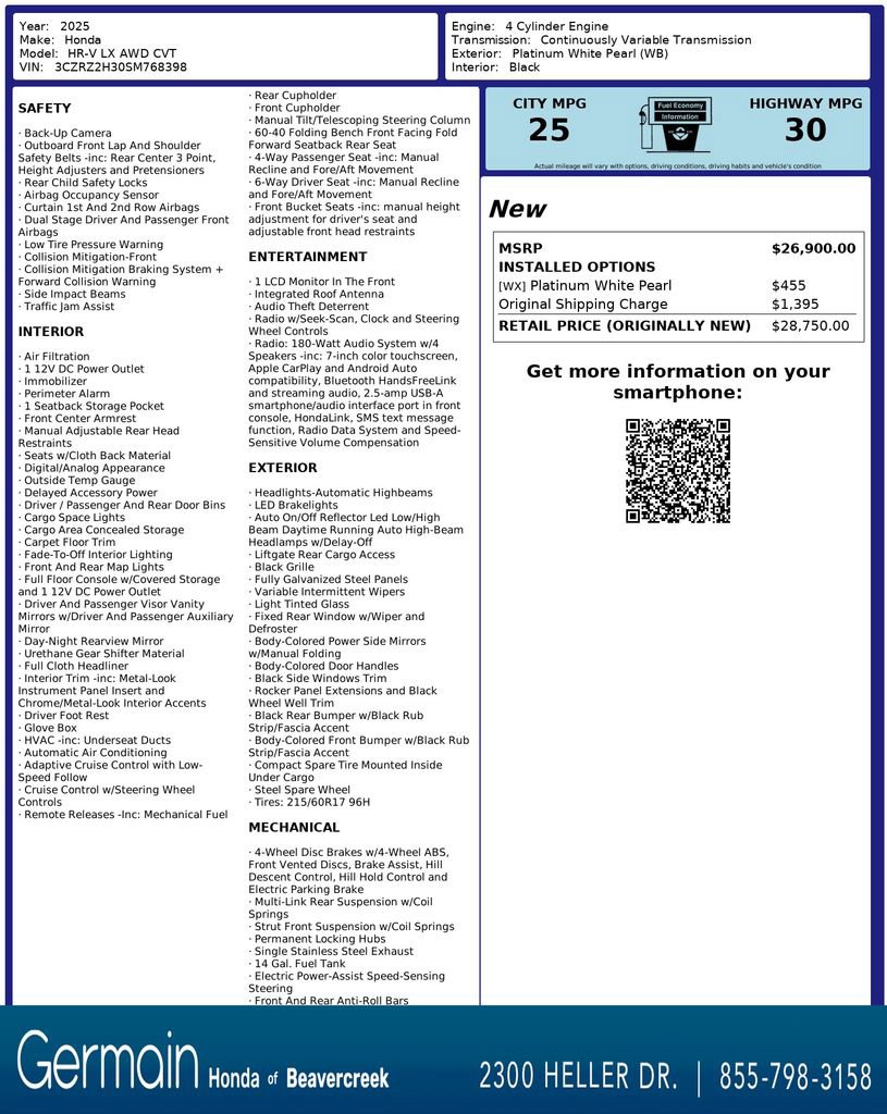 Certified 2025 Honda HR-V LX image 33