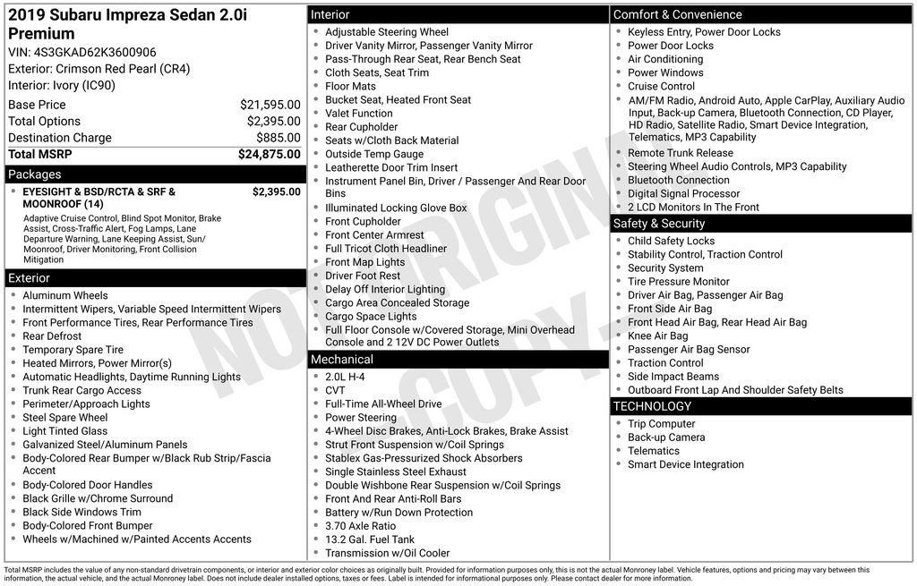 Used 2019 Subaru Impreza 2.0i Premium image 38
