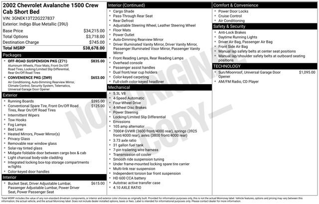 Used 2002 Chevrolet Avalanche 4x4 w/ Off-Road Suspension Pkg image 16