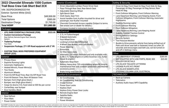 Used 2022 Chevrolet Silverado 1500 Custom Trail Boss w/ LPO, Dark Essentials Package image 11