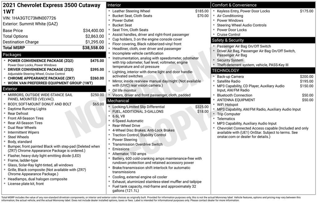 Used 2021 Chevrolet Express 3500 w/ Power Convenience Package RWD image 29