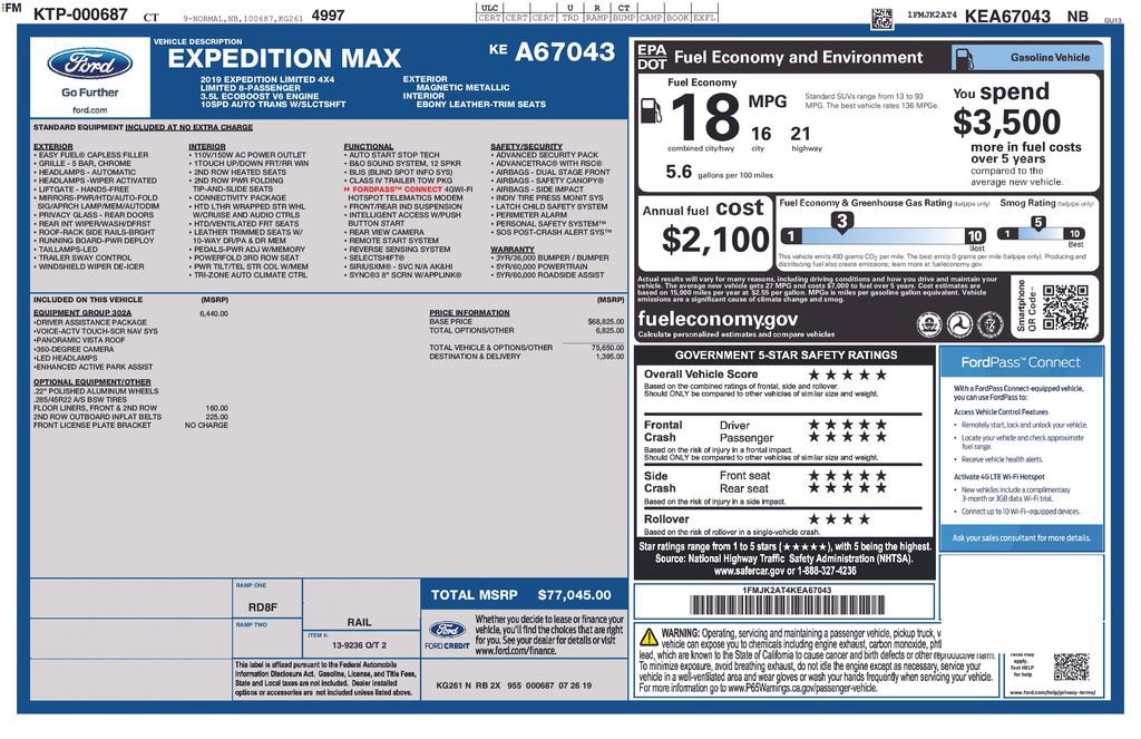Certified 2019 Ford Expedition Max Limited w/ Equipment Group 302A AWD/4WD image 3