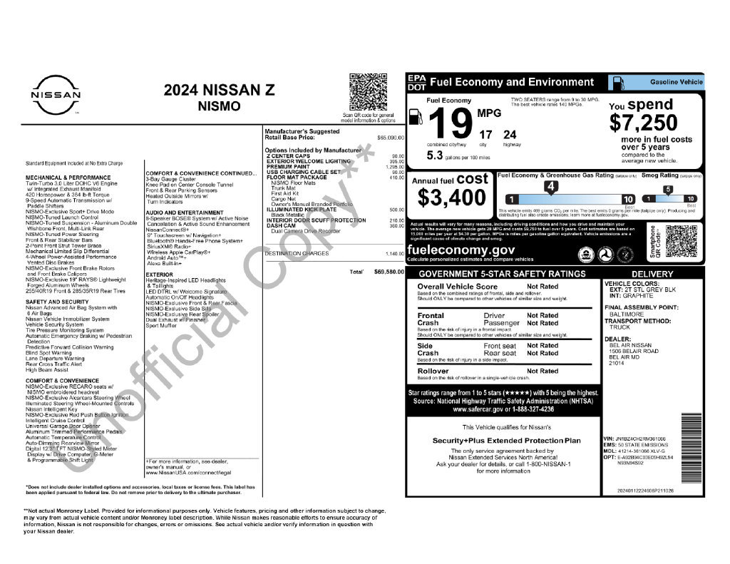Used 2024 Nissan Z NISMO w/ Floor Mat Package RWD image 6