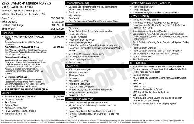 New 2027 Chevrolet Equinox RS w/ Safety and Technology Package AWD/4WD image 5