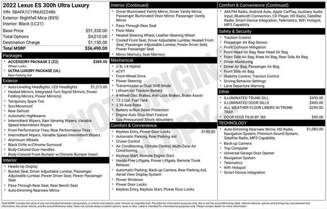 Used 2022 Lexus ES 300h Ultra Luxury w/ Accessory Package 2 FWD image 2