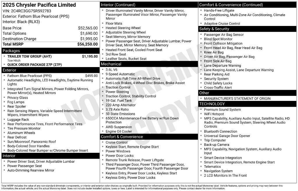Used 2025 Chrysler Pacifica Limited w/ Trailer Tow Group AWD/4WD image 4
