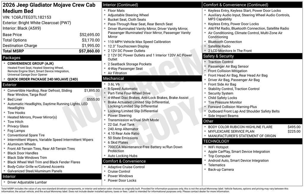 New 2026 Jeep Gladiator Mojave AWD/4WD image 9