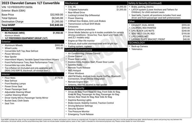 Used 2023 Chevrolet Camaro LT w/ RS Package RWD image 1