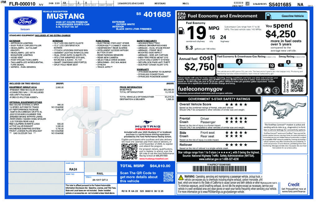 New 2025 Ford Mustang GT Premium w/ GT Performance Package RWD image 8