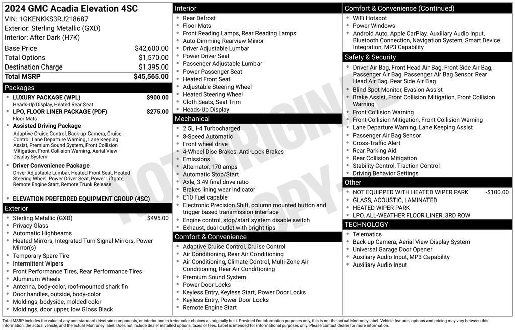 Used 2024 GMC Acadia Elevation w/ Luxury Package FWD image 23