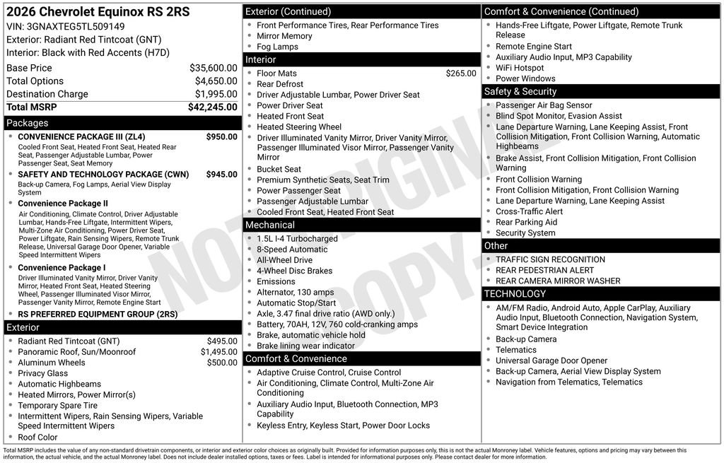 New 2026 Chevrolet Equinox RS w/ Convenience Package III AWD/4WD image 4