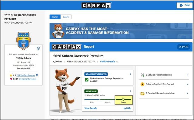 Certified 2026 Subaru Crosstrek 2.0i Premium AWD/4WD image 12