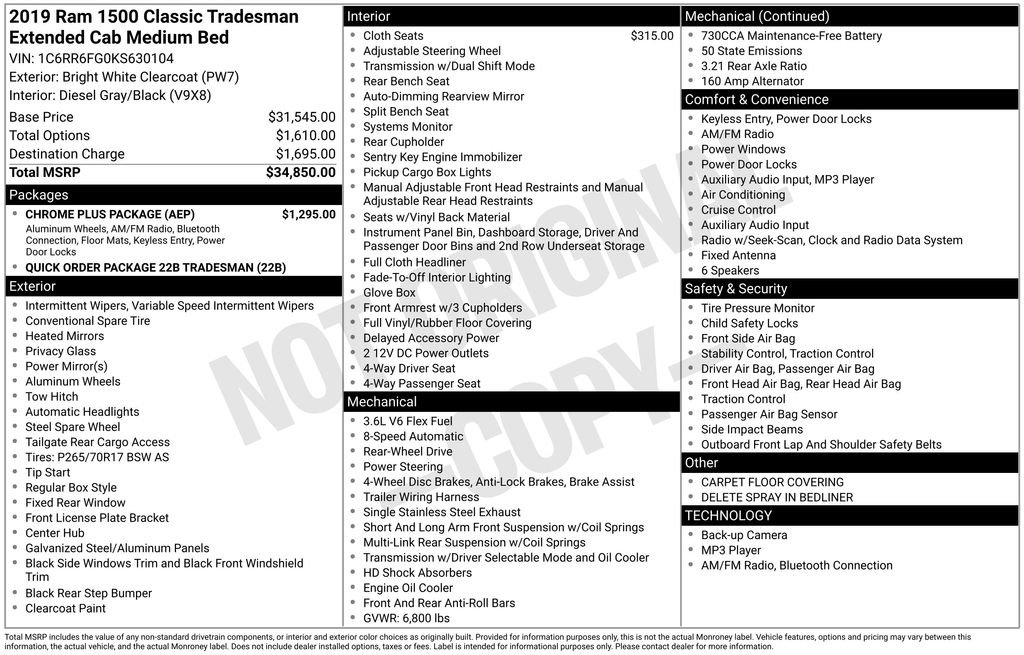 Used 2019 RAM 1500 Tradesman w/ Chrome Plus Package RWD image 35