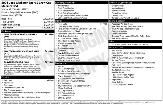 New 2026 Jeep Gladiator Sport AWD/4WD image 4