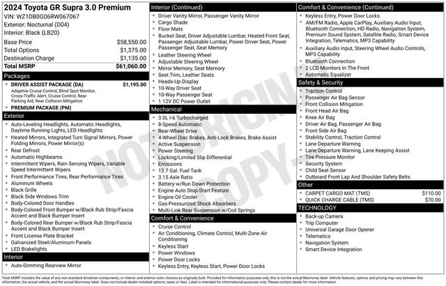 Certified 2024 Toyota Supra Premium w/ Driver Assist Package RWD image 5