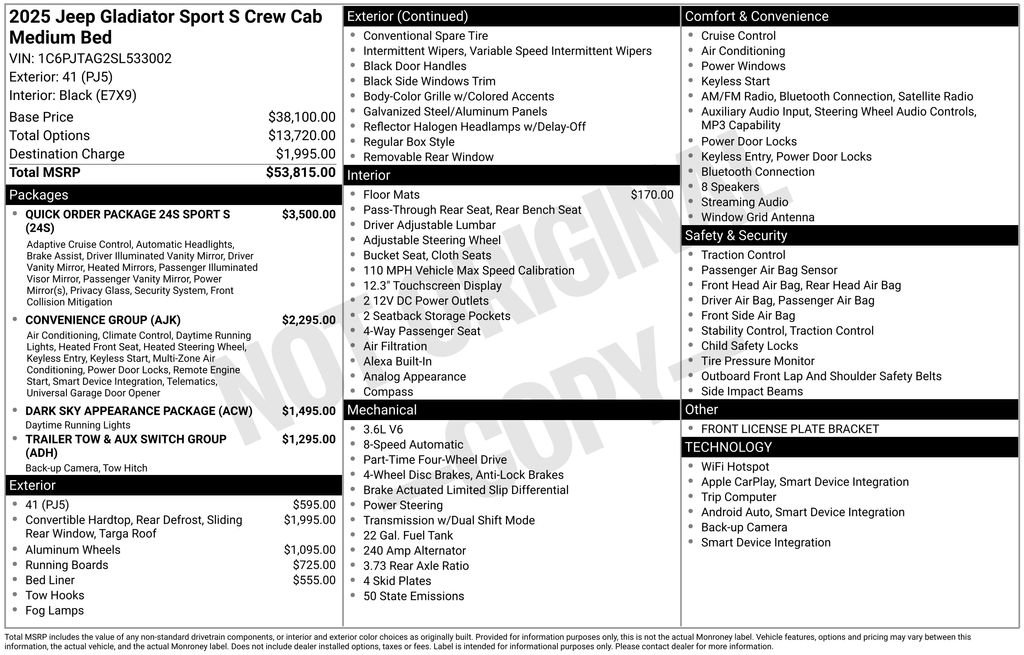 New 2025 Jeep Gladiator Sport AWD/4WD image 6