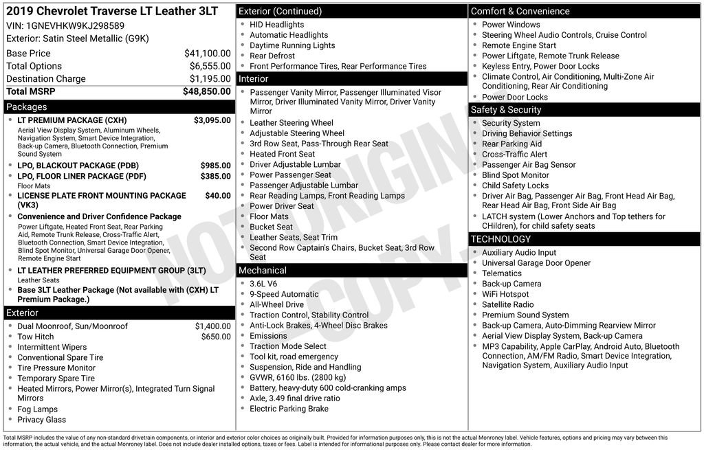 Used 2019 Chevrolet Traverse LT w/ LT Premium Package AWD/4WD image 6