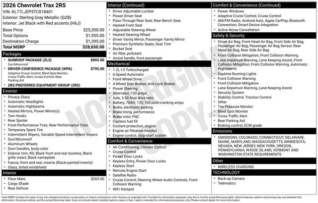 New 2026 Chevrolet Trax RS w/ Sunroof Package image 4