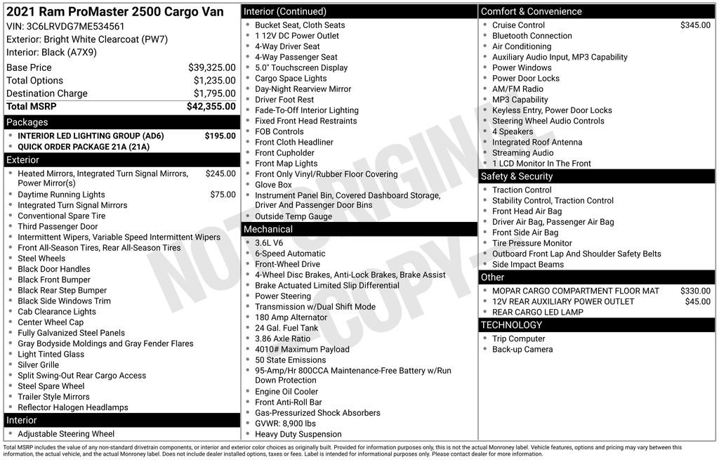 Used 2021 RAM ProMaster 2500 w/ Interior LED Lighting Group FWD image 5