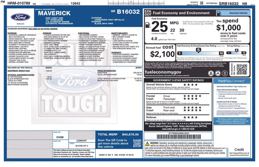 Used 2025 Ford Maverick Lariat w/ Black Appearance Package AWD/4WD image 39