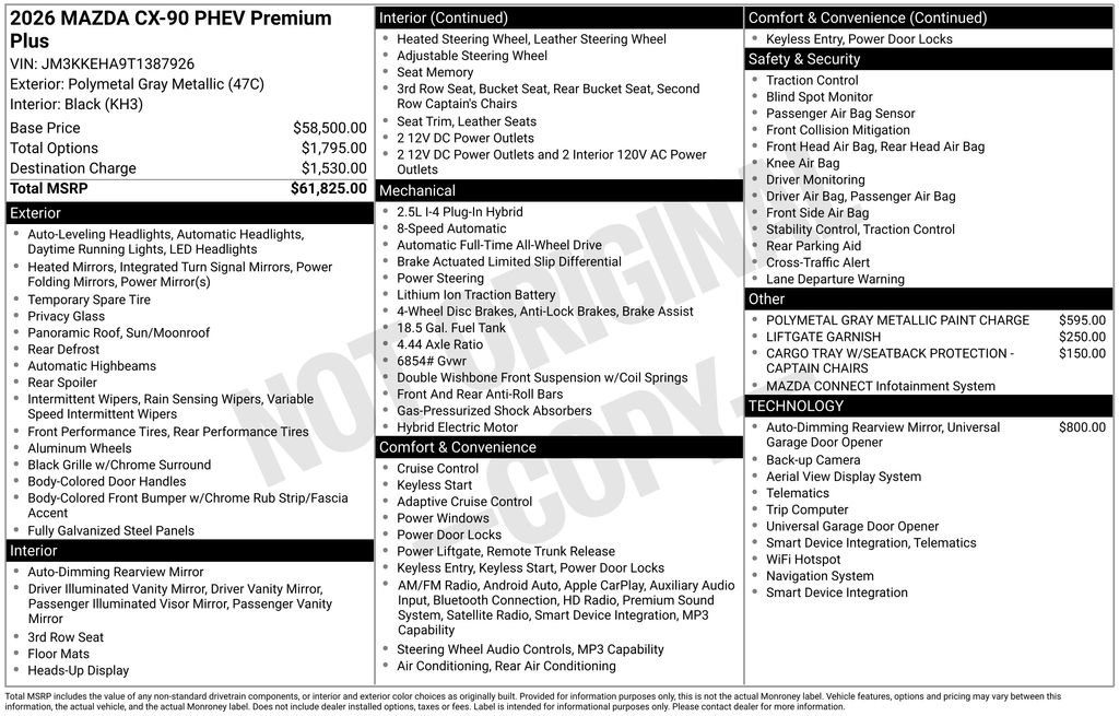 New 2026 MAZDA CX-90 Plug-In Hybrid w/ Premium Plus AWD/4WD image 3