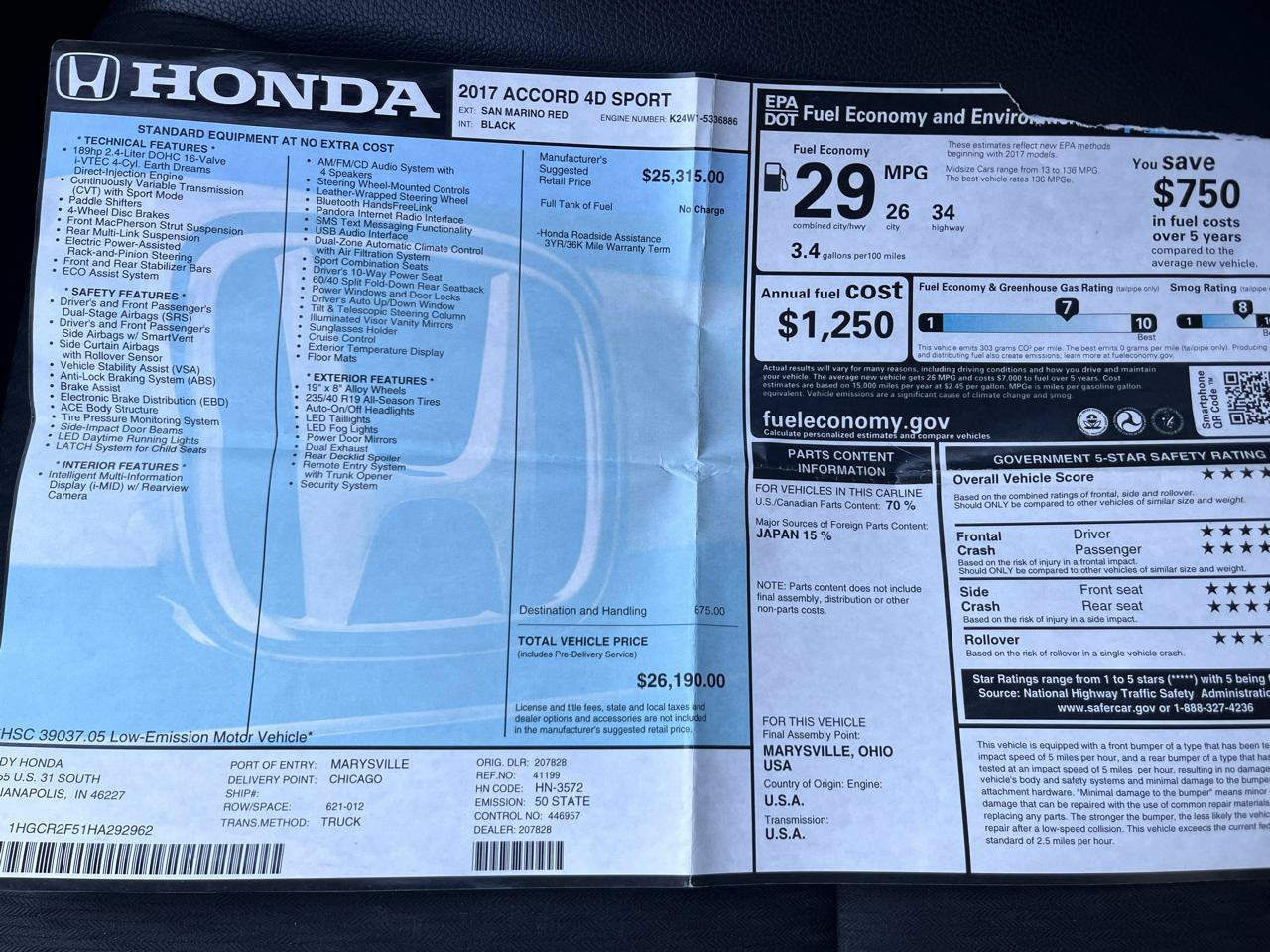 Used 2017 Honda Accord Sport image 35