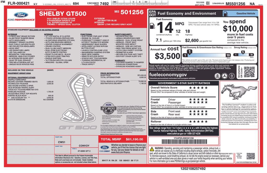 Used 2021 Ford Mustang Shelby GT500 w/ Technology Package RWD image 5