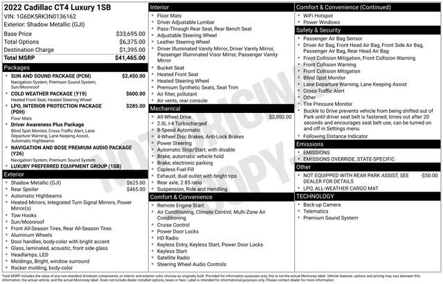 Certified 2022 Cadillac CT4 Luxury w/ Sun And Sound Package image 34