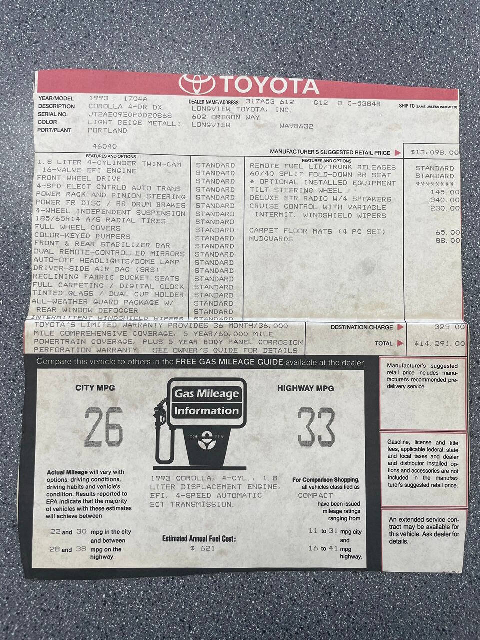 Used 1993 Toyota Corolla Deluxe FWD image 3