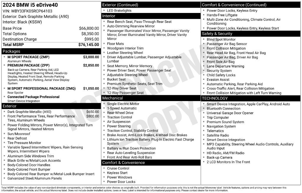 Used 2024 BMW i5 eDrive40i w/ M Sport Package RWD image 42