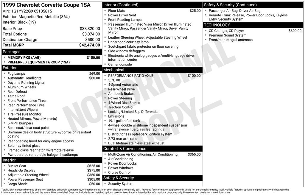 Used 1999 Chevrolet Corvette Coupe w/ Memory Pkg RWD image 27