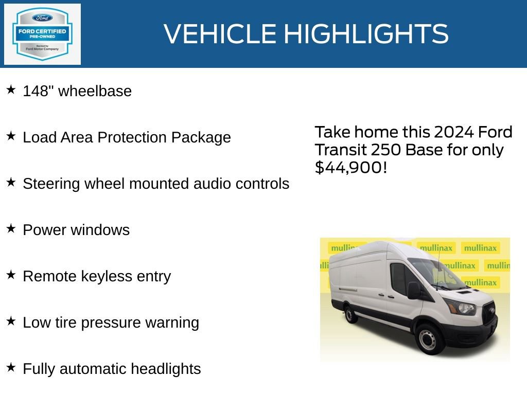 Used 2024 Ford Transit 250 148 High Roof Extended w/ Load Area Protection Package image 22