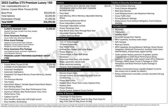 Certified 2023 Cadillac CT5 Premium Luxury w/ Climate Package RWD image 34