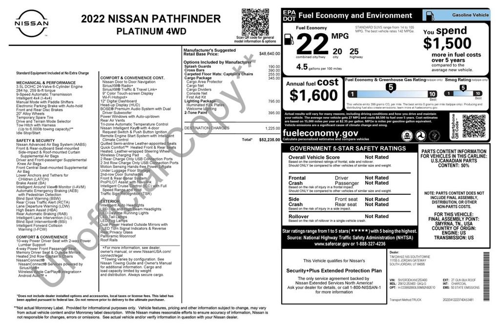 Used 2022 Nissan Pathfinder Platinum w/ Lighting Package (N92) image 3