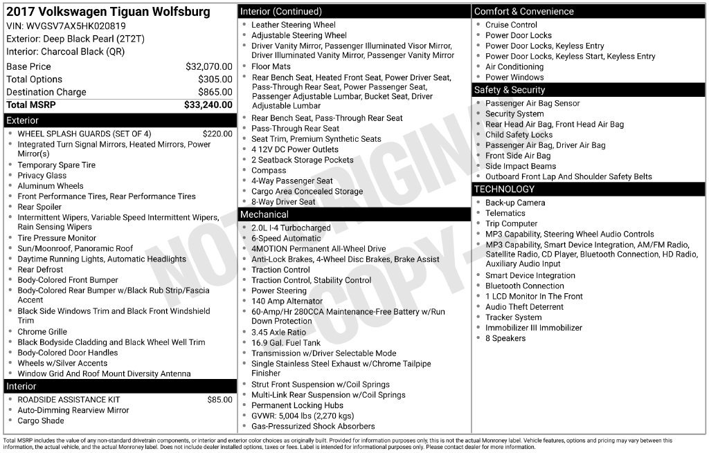 Used 2017 Volkswagen Tiguan Wolfsburg Edition AWD/4WD image 2