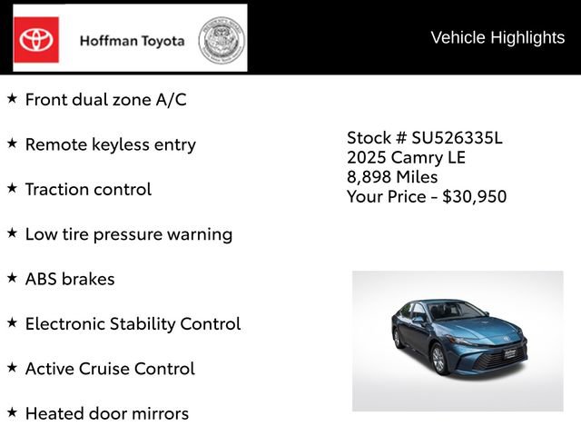 Used 2025 Toyota Camry LE w/ Convenience Package AWD/4WD image 8