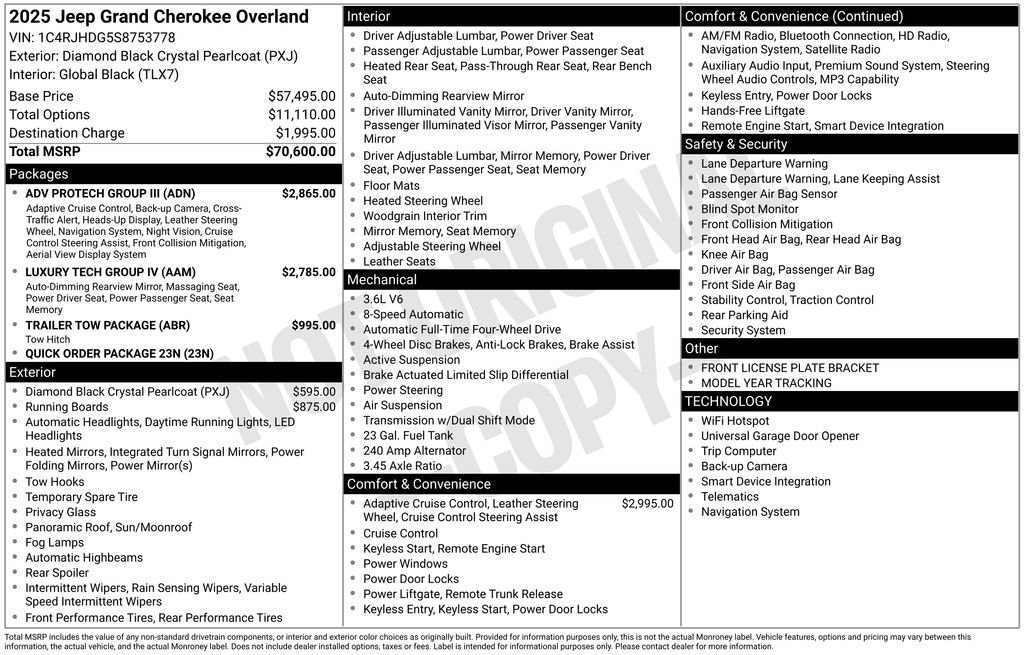 New 2025 Jeep Grand Cherokee Overland w/ Adv Protech Group III AWD/4WD image 6