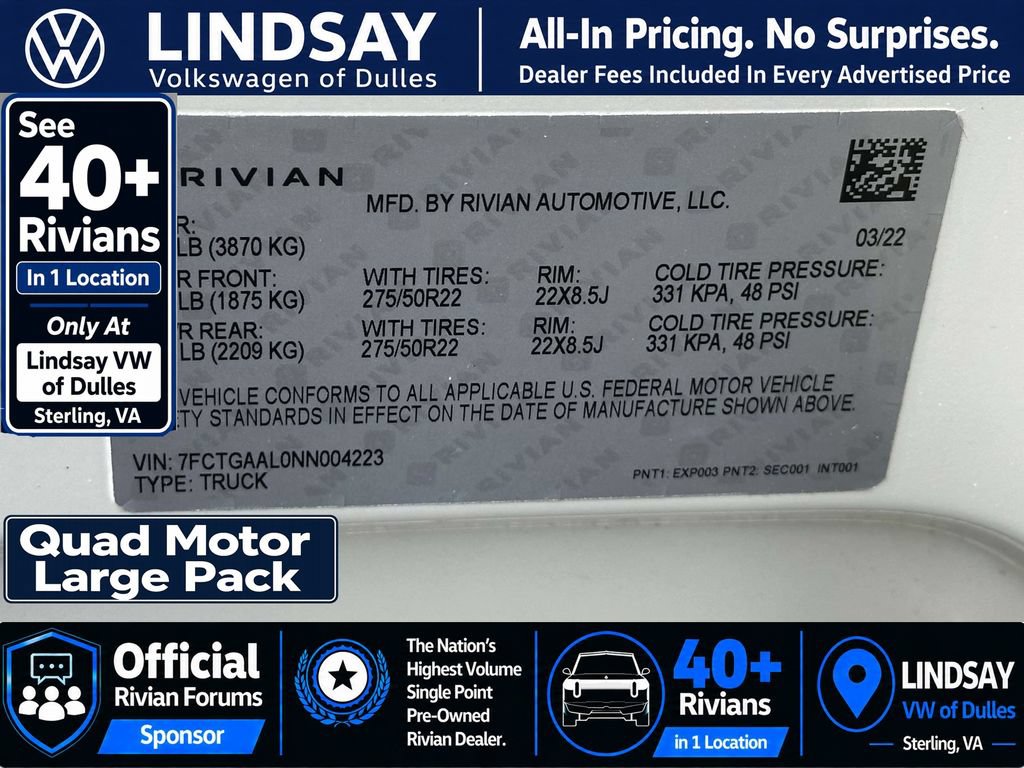 Used 2022 Rivian R1T Launch Edition AWD/4WD image 30