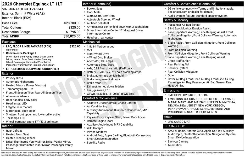New 2026 Chevrolet Equinox LT w/ LPO, Floor Liner Package image 4