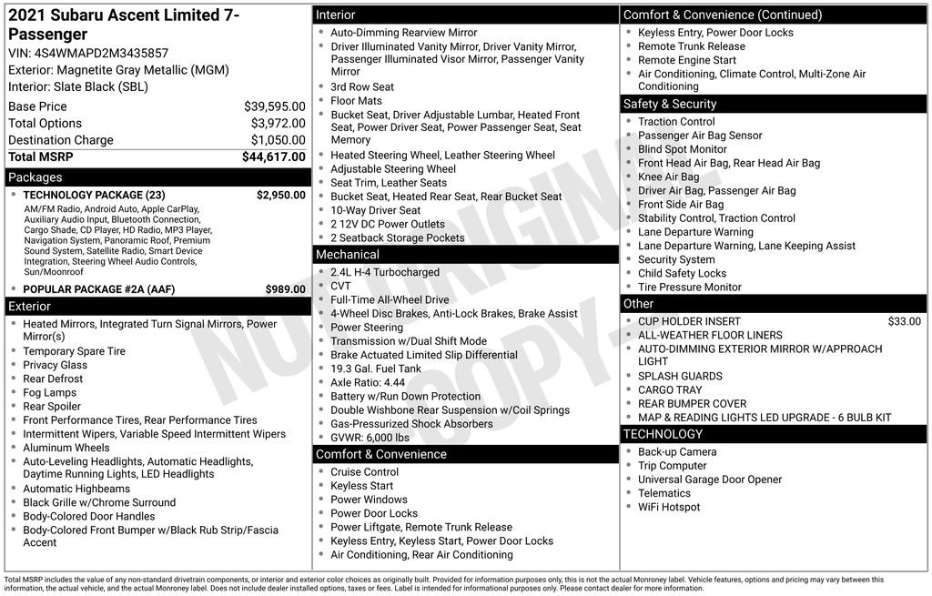 Used 2021 Subaru Ascent Limited w/ Technology Package image 3