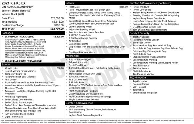Used 2021 Kia K5 EX w/ EX Premium Package FWD image 30