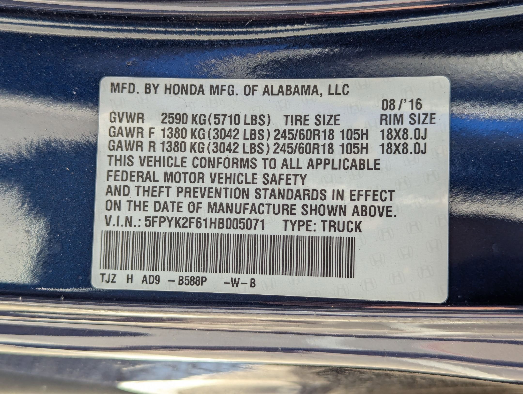 Certified 2017 Honda Ridgeline RTL-T image 33