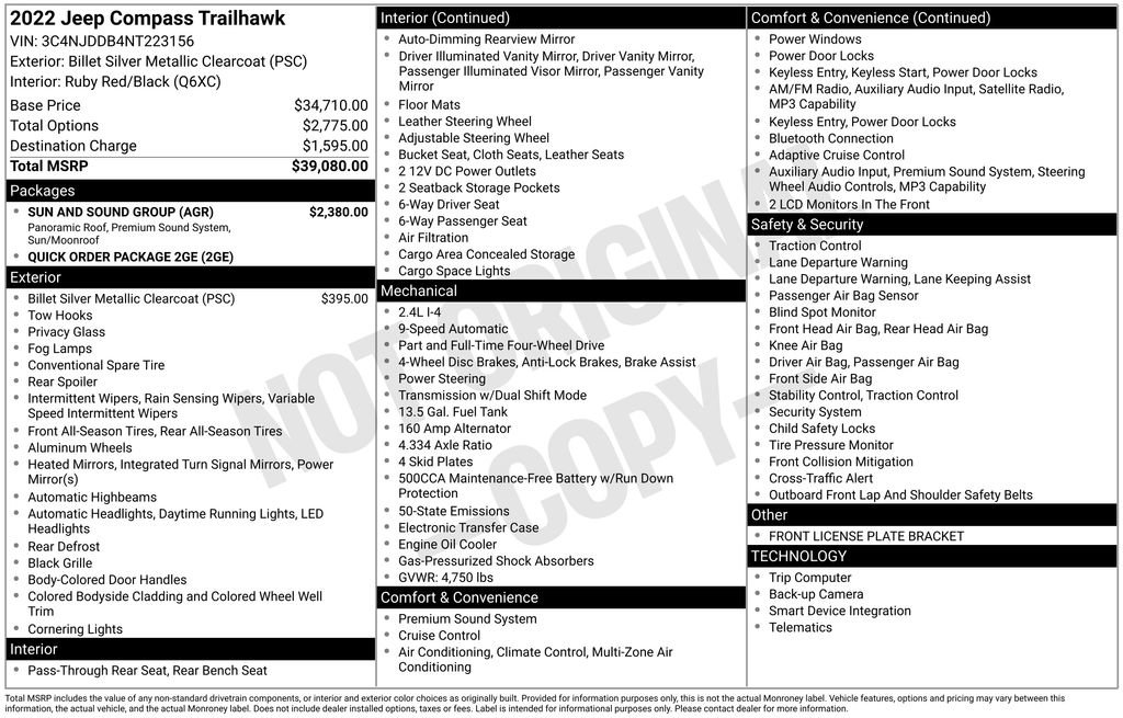 Used 2022 Jeep Compass Trailhawk w/ Sun and Sound Group image 44