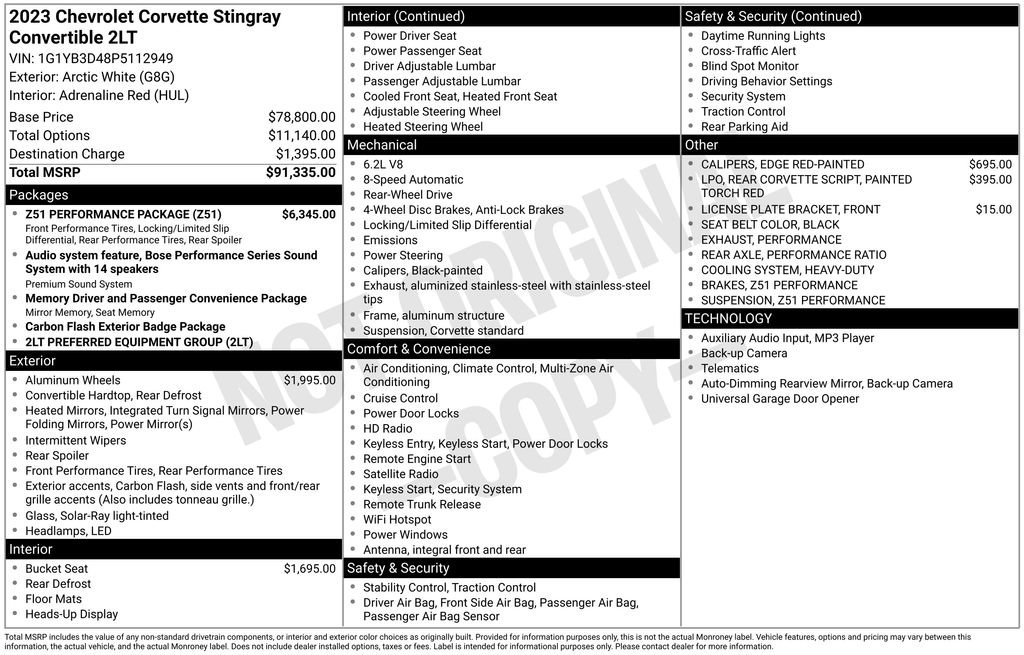 Used 2023 Chevrolet Corvette Stingray Preferred Conv w/ Z51 Performance Package image 9