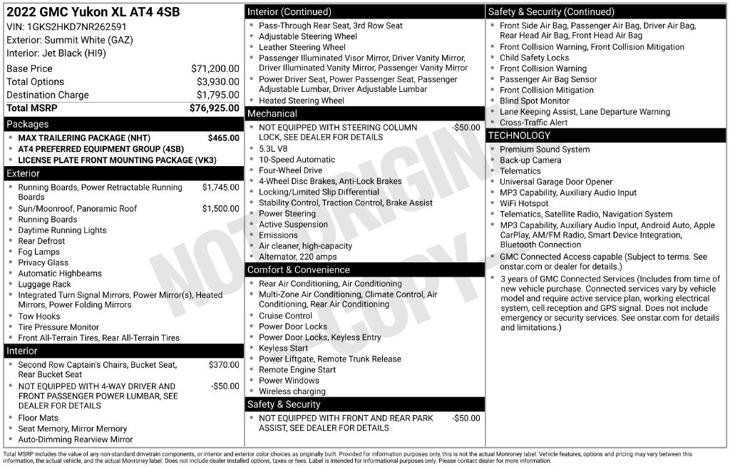 Used 2022 GMC Yukon XL AT4 w/ Max Trailering Package AWD/4WD image 2