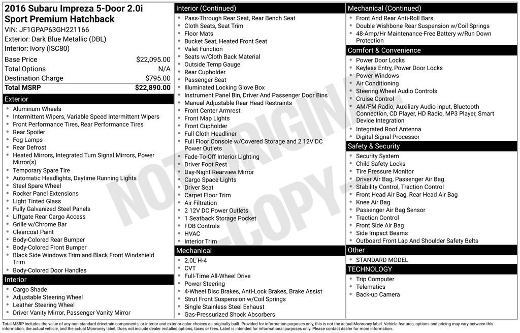 Used 2016 Subaru Impreza 2.0i Sport Premium image 15